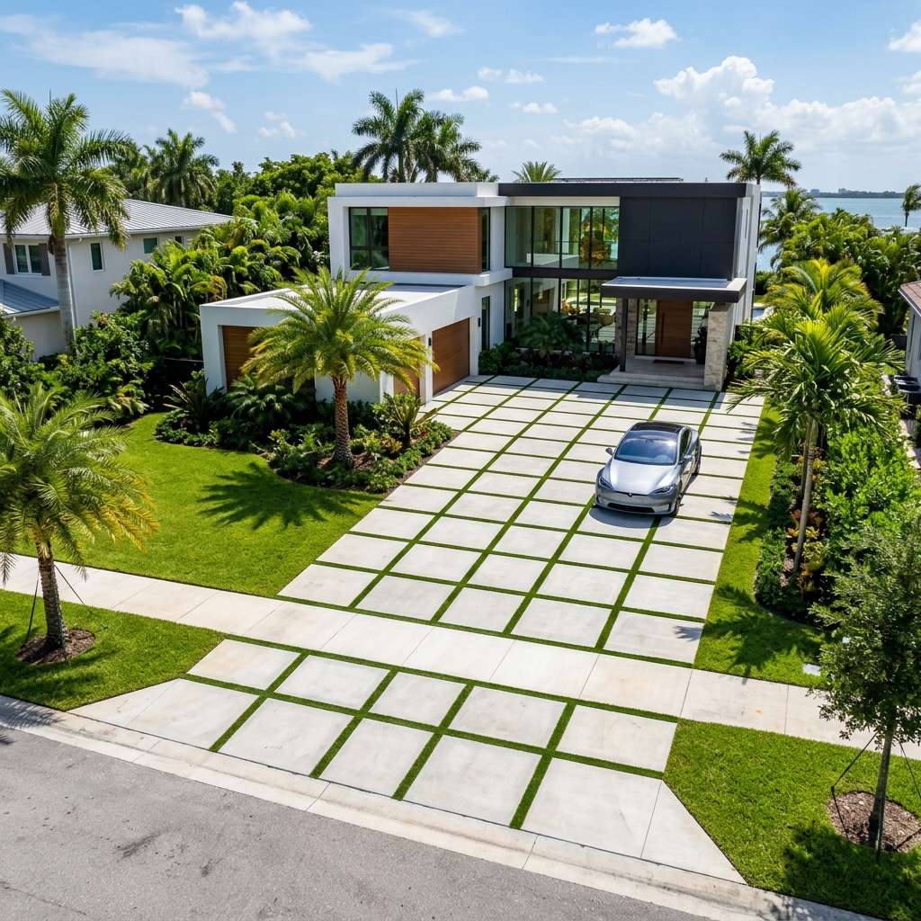 Concrete pavers with grass Miami